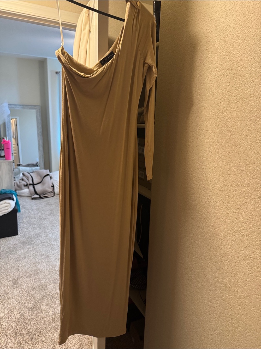 JLUXLABEL One-Shoulder Maxi Dress in Tan